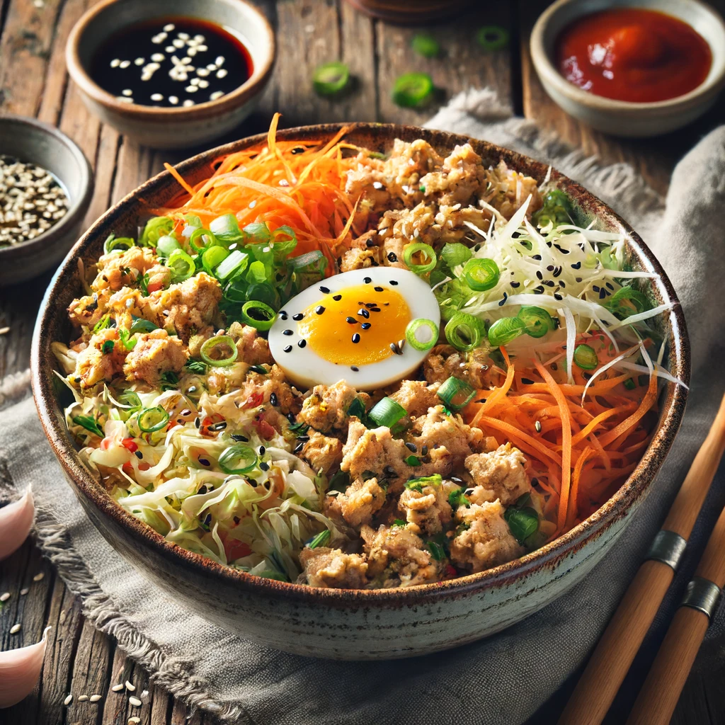 chicken egg roll in a bowl