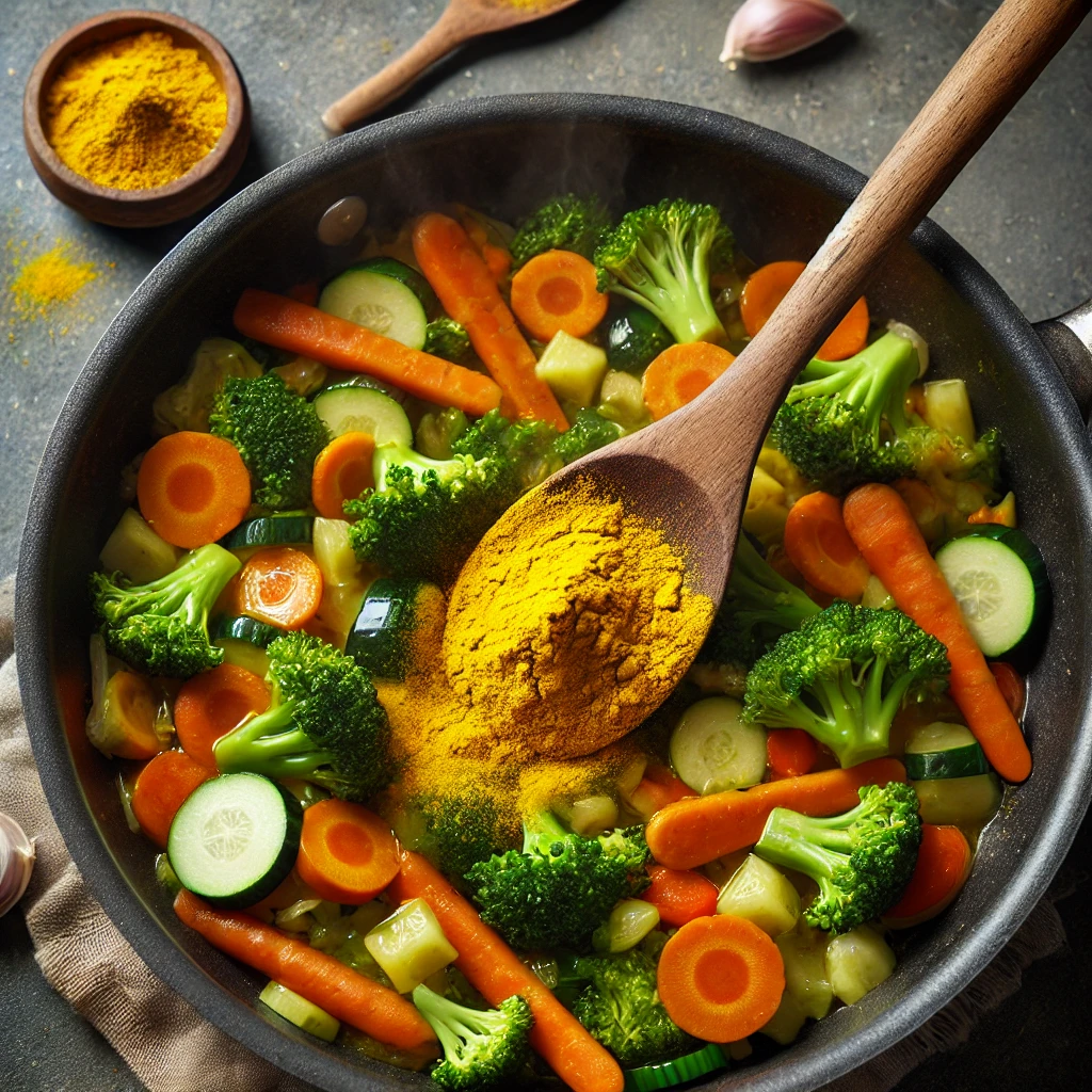 -Stirring-turmeric-powder-into-the-pot-