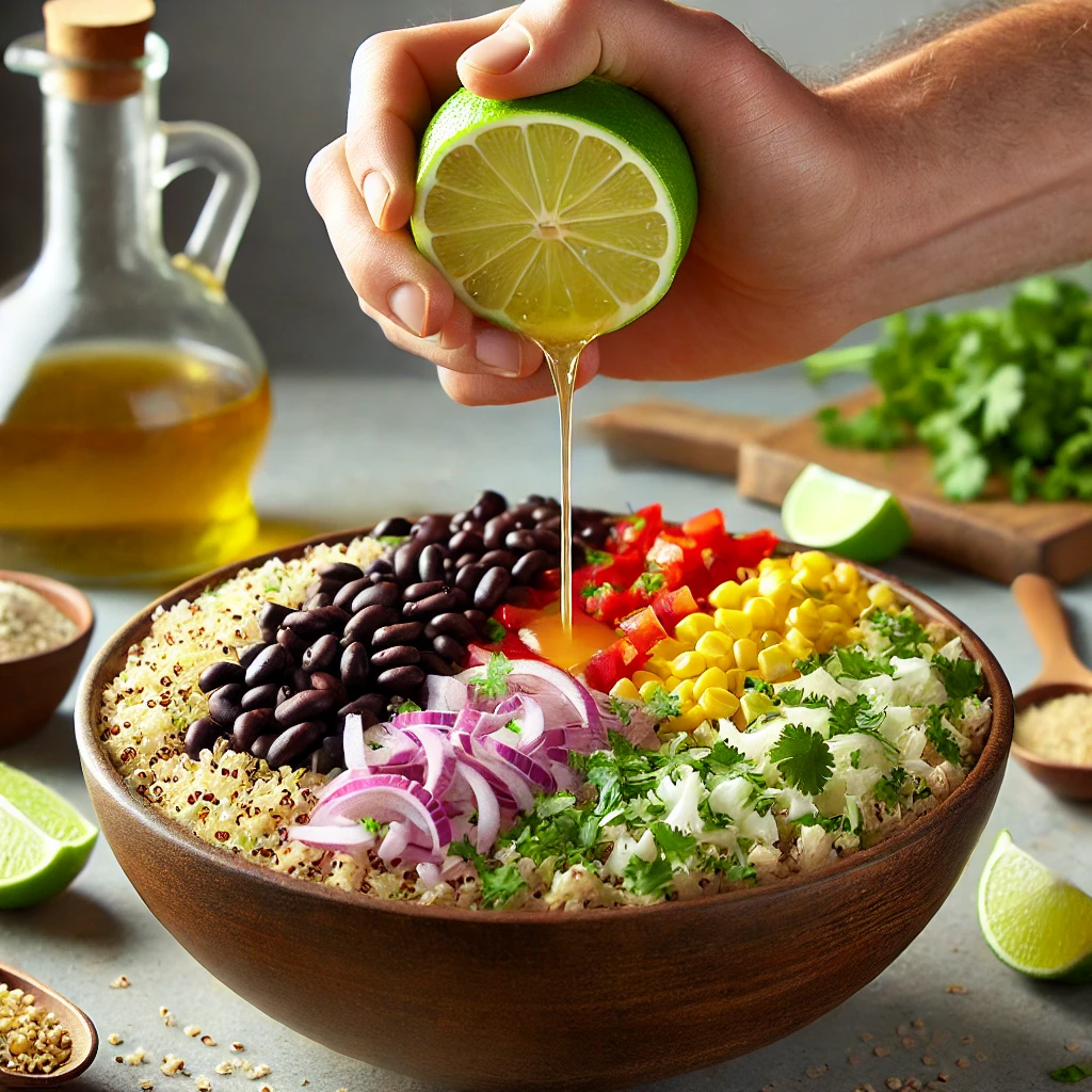 preparation of black bean quinoa bowl